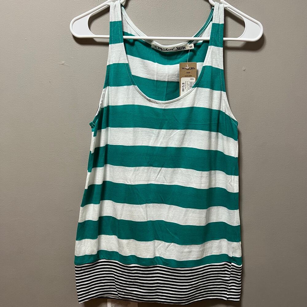 Michael Stars St Tropez Stripe Maldives Green White One Size Tank Resort S New